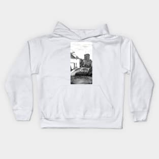 The "Hie Gait" and "St Serf's" Tower in Dysart, Fife on the East Coast of Scotland [ Digital Architecture Illustration] Kids Hoodie